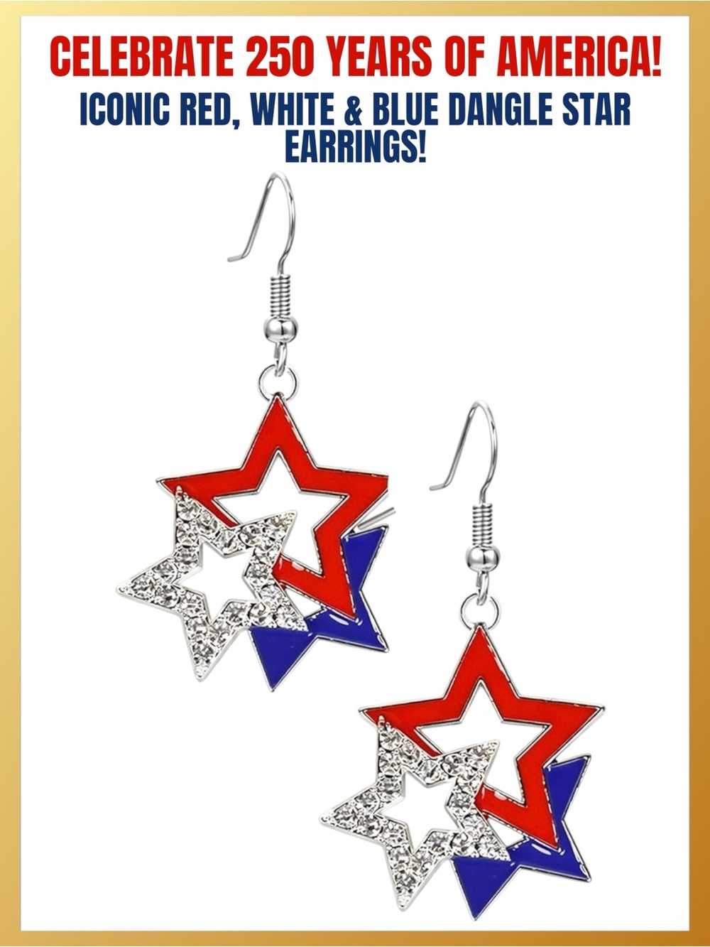 Red, White & Blue Star Dangle Earrings!